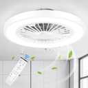 Ceiling Fans with Lights and Remote, 22 Inch Enclosed Bladeless Dimmable Ceiling Fans Flush Mount, Black Modern Low Profile Ceiling Fan with Light for Bedroom, Kitchen, Living Room, Dining Room