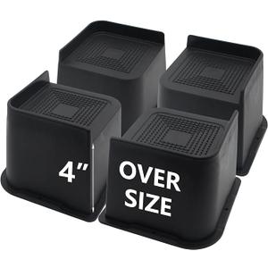 Bed Risers 4 inch Heavy Duty, 4 Pack Oversized Furniture Risers 6 inch, Black Bed Lifts Risers for Table, Sofa, Chair, Couch, Desk, Bed Frame Risers