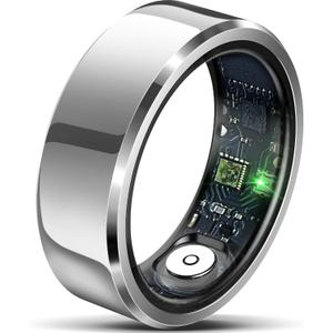 Smart Ring with Air Gesture Control, Health Tracker, 7-Day Battery, IPX8 Waterproof, Heart Rate & Sleep Monitor - Stylish Fitness Ring for Men & Women, Compatible with iOS/Android, Size 8,Silver