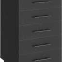 HOOBRO 5-Drawer File Cabinet, Office Cabinet with Drawers, Wooden Storage Cabinet with Wheels for Makeup, Home Office, Study, Easy Assembly, Black BK05WJ01