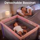 Pamo Babe Pack and Play with Bassinet, Pink Portable Playard for Baby, 39.37 x 25.9 x 27.55 inches