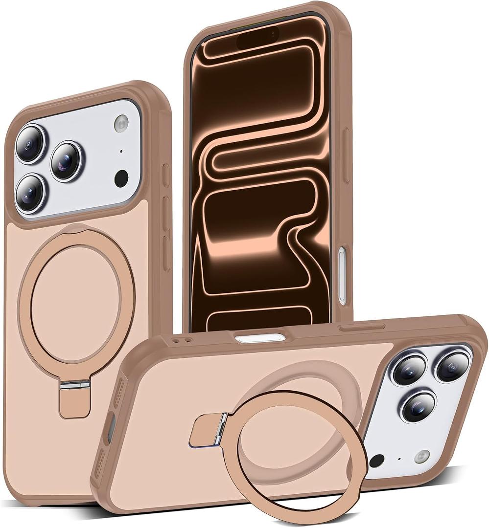 Compatible with iPhone 17 Pro Case with Ring Stand,Brown