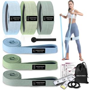 HIMESPORNER 9 PCS Fabric Resistance Bands Set for Working Out, Non-Slip Exercise Booty Bands for Women & Men Leg and Glutes with Hair Ties and Tape Measure - for Home Gym Workout, Yoga, Pilates (Blue and Green)