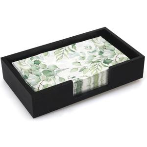 Black Wooden Napkin Holder Guest Towels Holder Flat Bathroom Napkins Holder Disposable Hand Towel Tray Cocktail Napkin Holder for Table Kitchen Counter Modern Paper Towel Holder Basket Accessories