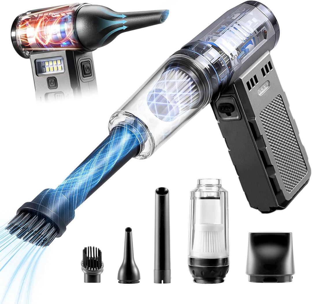 Compressed Air Duster Upgraded, 180000RPM Car Vacuum/Air Blower with LED Light, Cordless Air Duster Electric Cleaner Kit for PC/Keyboard/Car, Replaces Compressed Air Cans
