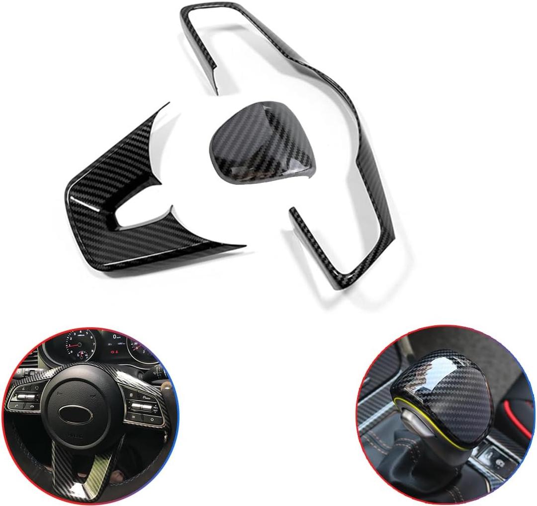 MUXEE 3Pcs Steering Wheel Cover Trims Interior Decaration Sticker for Kia Forte Cerato K3 2019 2020 2021 2022 2023 2024 - ABS Carbon Fiber Sport Interior Accessories(NOT FIT GT and GT Line Models)