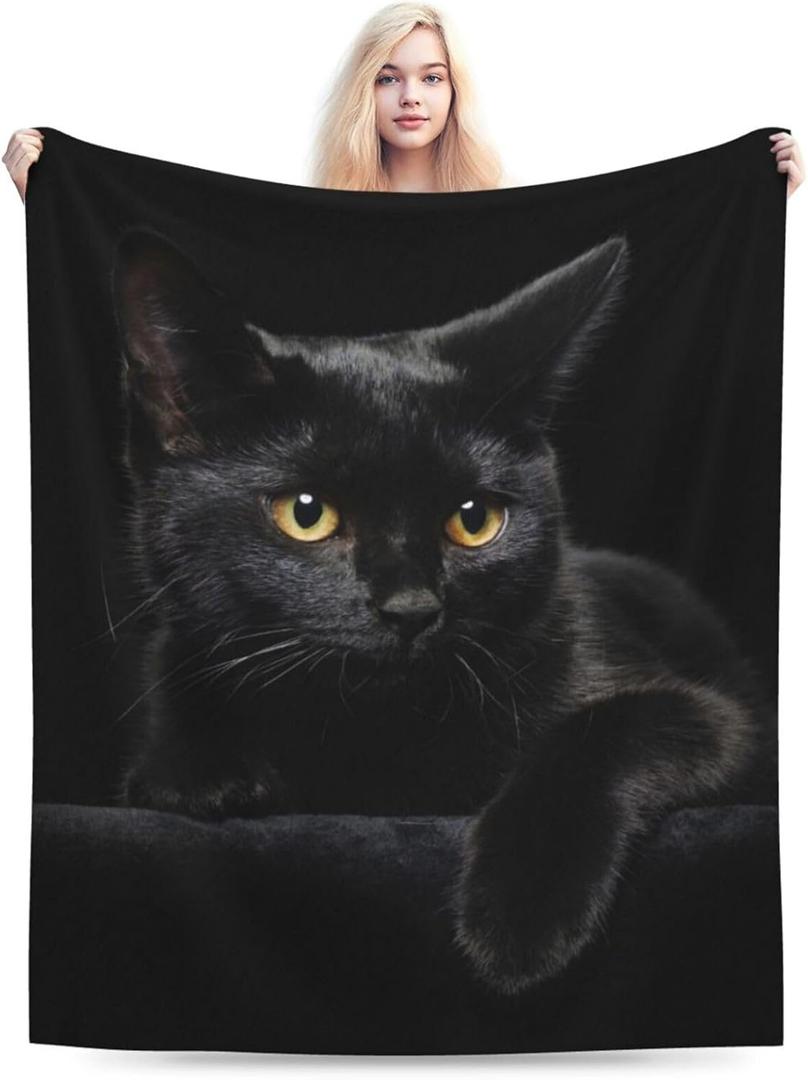 Black Cat Flannel Throw Blanket Lightweight Soft Warm Bed Throws for Home Couch Room Sofa Office Travel Camping Dorm Decor Adults Kids Gifts 60x50 Inch (Color 1)