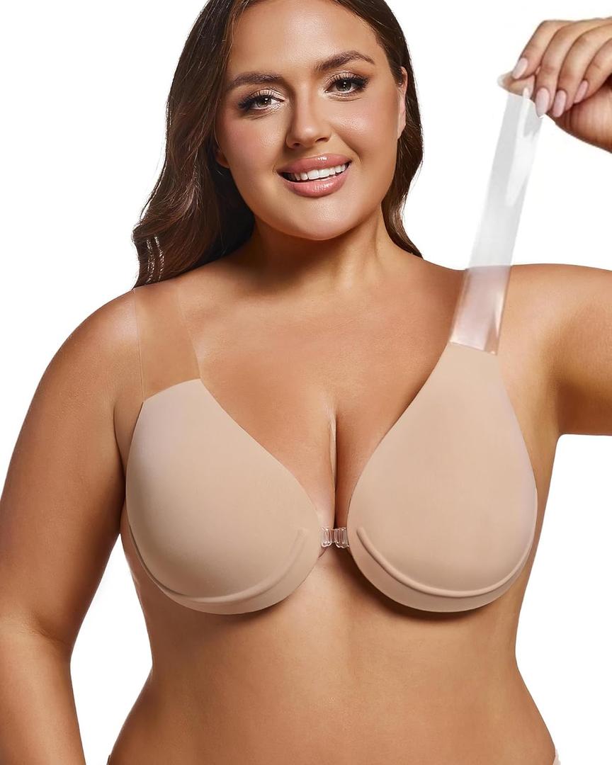 TITU Strapless Bra for Big Bust - Sticky Push Up for Large Breasts, Backless Plus Size Invisible with Boob Lift Tape