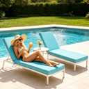 Chaise Lounge Cushions Outdoor 72x21x3.5 Inch, Waterproof and Fade Resistant Chair Cushions for Outdoor Furniture Replacement, Thickened Patio Pool Lounger Pads with 4 Ties for Pool Lawn, Light Blue