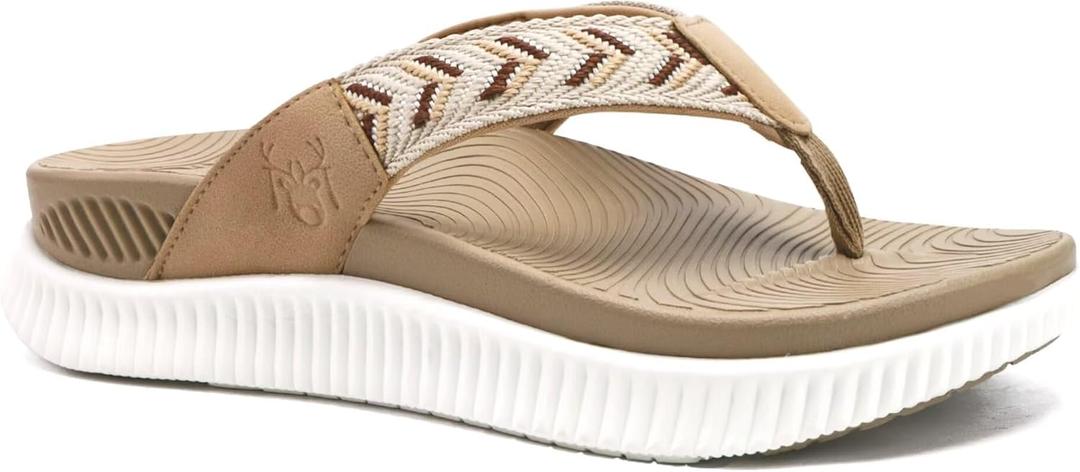KuaiLu Womens Fashion Orthotic Flip Flops Ladies Athletic Thick Cushion Recovery Thong Sandals Slip On Memory Foam Walking Sandles With Comfortable Plantar Fasciitis Arch Support (12, Beige)
