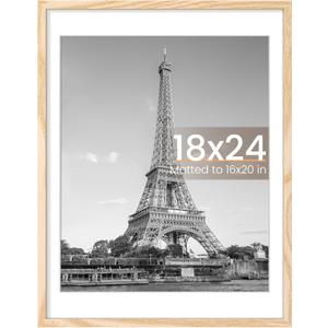 Upsimples 18x24 Picture Frame, Display Pictures 16x20 with Mat or 18 x 24 Without, Wall Hanging Poster Frames, Natural, 1 Pack