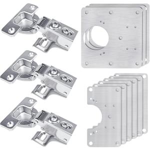 3 Pcs Cabinet Door Hinges, Cabinet Hinge Repair Plate Kit Fix Loose Sagging Cabinet Doors,Hinge Repair Plates for All Home Cabinets,Door Repair Kit Include(9 Repair Panels+3 Hinges+54 Screws) (3)