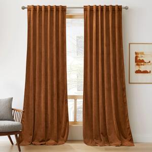 RYB HOME Plush Velvet Curtains, Heavy Duty Back Tab Decorative Window Drapes Privacy Room Darkening Covering for Living Room Playroom, Golden Oak, W52 x L84 inches, Set of 2 Panels