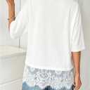 Verdusa Women's Lace Tops Y2k Oversized Tshirts Basic Tees Short Sleeve Summer Outfits Going Out Top (White, XL)