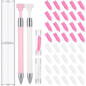 Jutom 2 Pack Diamond Painting Pens with 40 Replacement Wax Pink Wax Diamond Art Accessory with Protective Case Art Pen Tool for Nail DIY Painting Craft Gem(Solid)