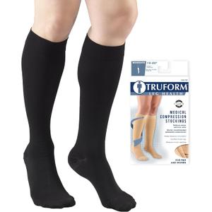 Truform 15-20 mmHg Compression Stockings for Men and Women, Knee High Length, Closed Toe, Black, Small
