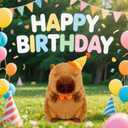 Capybara Plush with Happy Birthday Hat Bow Soft Capibara Stuffed Animal Plushies Toys Gifts for Valentines Birthday Party Decoration for Kids Brown 9 inch