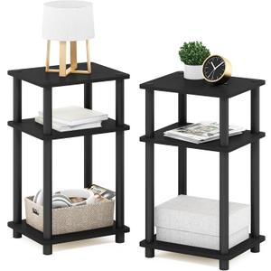 Furinno Just 3-Tier Turn-N-Tube End Table / Side Table / Night Stand / Bedside Table with Plastic Poles, 2-Pack, Americano/Black