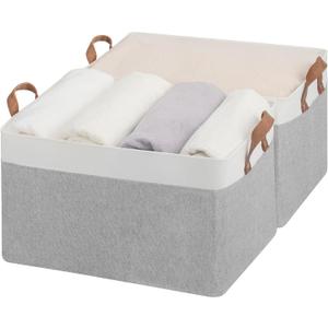 StorageWorks Storage Bins, Fabric Storage Bins for Shelves, Extra Large Storage Baskets with Metal Frame, Closet Baskets and Bins with Handles, Jumbo, Gray and White, 2-Pack