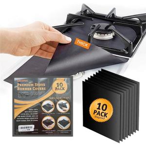 10 pack, gas stove protector, stove burner liners, stovetop range protectors, set top burner covers black, size 10.6 x 10.6 non stick reusable cover easy to clean, double thickness