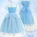 Girls Princess Dress with Crown Magic Wand Cape Princess Costumes for Party Cosplay3-9 (1307-8 Years, Blue05)