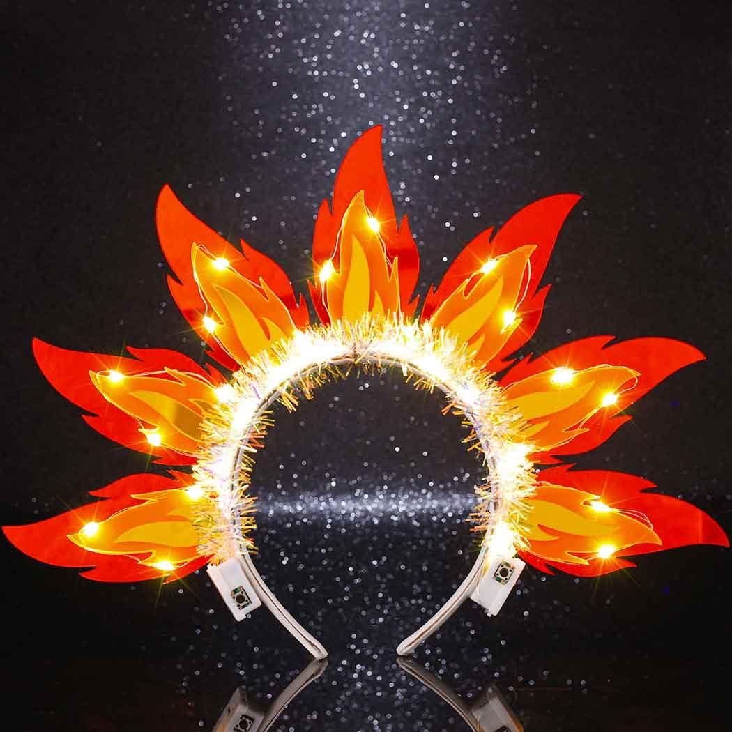 Zoestar Light Up Flame Headband LED Fire Headbands Party Hair Accessories for Women