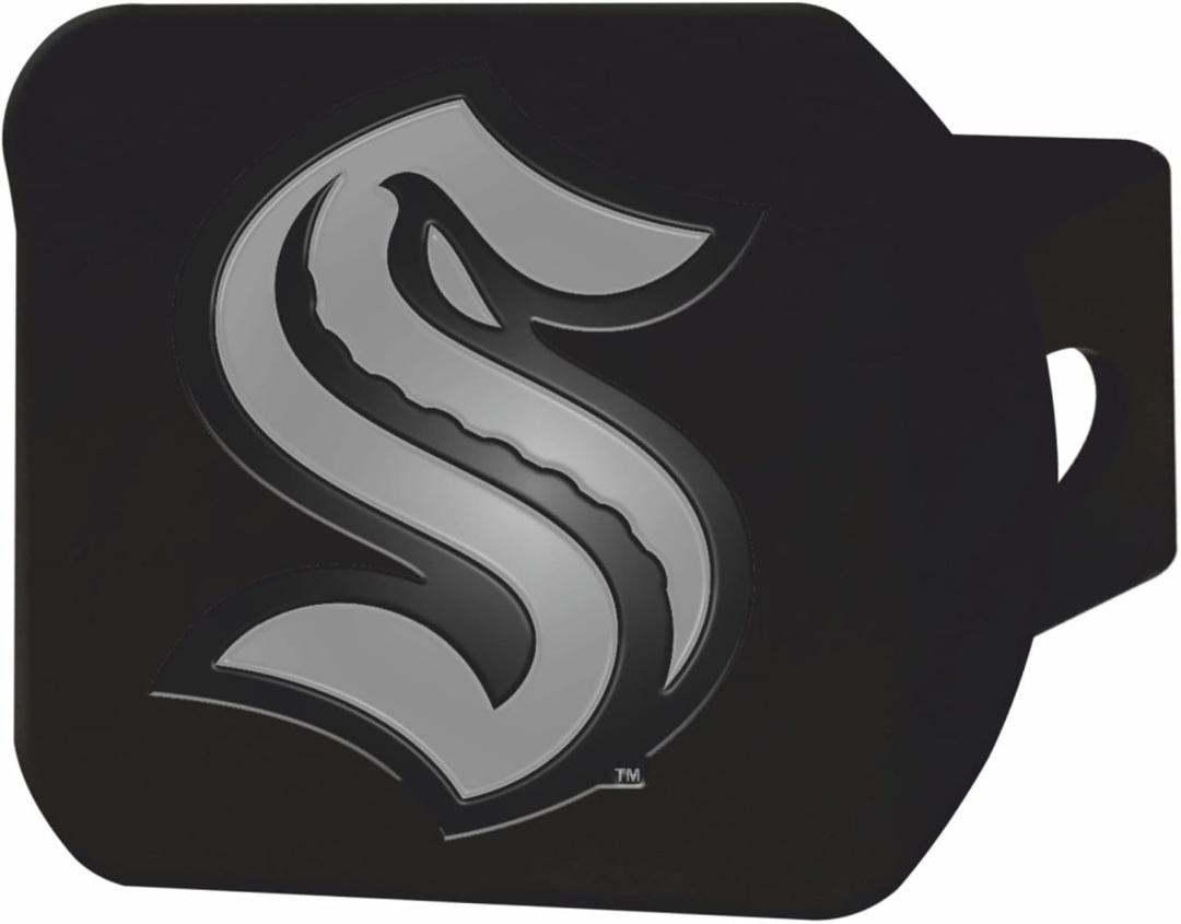 Seattle Kraken Black Metal Hitch Cover with Metal Chrome 3D Emblem