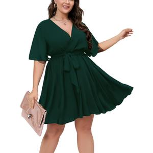 SCOMCHIC Women's Plus Size Summer Dresses Short Sleeve Wrap V Neck A Line Skater Mini Short Dress 3XL