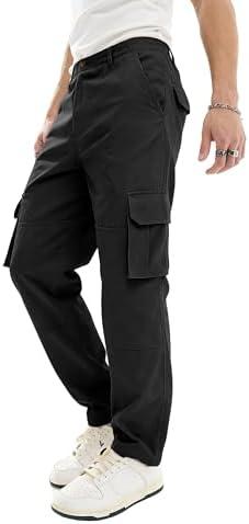 PLEPAN Mens Casual Straight Leg Stretch Cargo Pants Lightweight Relaxed Fit Drawstring Elastic Waist Pants with Multi Pockets Size XXXL
