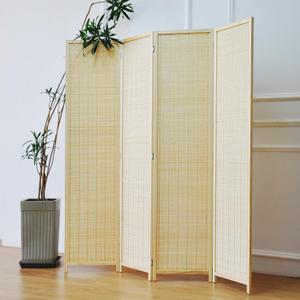 Furnnylane 4 Panel Bamboo Room Divider - 5.6 ft Tall Folding Privacy Screen, Natural Beige Freestanding Partition Wall for Home Office & Room Separation (67" H x 61.4" W)