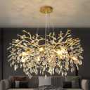 EGM Gold Tree Branch Crystal Chandelier, 32 Inch Modern Raindrop Crystal Ceiling Light Fixtures 10-Light(E12), Hanging Round Chandeliers for Dining Room Living Room Bedroom Foyer