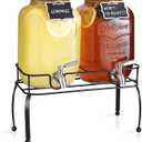 Mustry Glass Drink Dispenser for Parties, 1 Gallon Beverage Dispenser with Stand and Spigot Solid Stainless Steel, Used as Lemonade Dispenser Sun Tea Jar Kombucha Jar, Set of 2