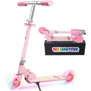 Kick Scooter for 3+Years Old Boys & Girls Lightweight, Foldable, Aluminum Frame, and Adjustable Handlebars, Rear Brake, and Flashing Light up Wheels