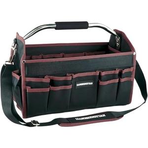 20 In Tool Carrier, Open Top Tool Tote 30 Pockets, Waterproof Tool Bag For Men, Foldable Wide Mouth Electricians Tool Bag, With Stainless Steel Handle and Removable Shoulder Strap