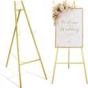 GRENTY 46.7" Gold Easel Stand for Wedding Signs No Assembly Needed, Heavy Duty Metal Display Stand for Art, Welcome Signs, Posters, Pictures, Paintings, and Floor Dcor, Gold 
