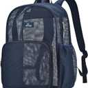 MAY TREE Mesh Backpack for School Beach Swimming Outdoor Fitness, Heavy Duty Mesh Bookbag with Sturdy Mesh Material (Blue)