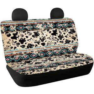 Binienty Aztec Cow Print Car Back Seat Cover Vehicle Interior Bench Seat Protector Covers, 2 Pcs Set Protector Universal Fit Trucks SUV Van