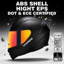 VCOROS Full Face Motorcycle Helmet WS609 DOT Approved Adult Street Racing, Black, Large