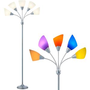 Medusa Floor Lamp, Multi Head 5 Light Floor Lamps for Living Room with 10 Lampshade, Adjustable Neck Reading Standing Lamp for Bedroom,Office,Kids,Classroom (Sliver)