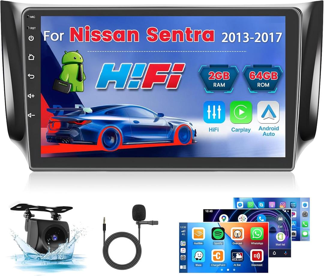 2G 64G Screen for Nissan Sentra 2013-2017 CarPlay Radio Android Car Stereo 10.1'' Touch Screen Android Auto AHD Backup Camera Bluetooth GPS WiFi Hi-Fi