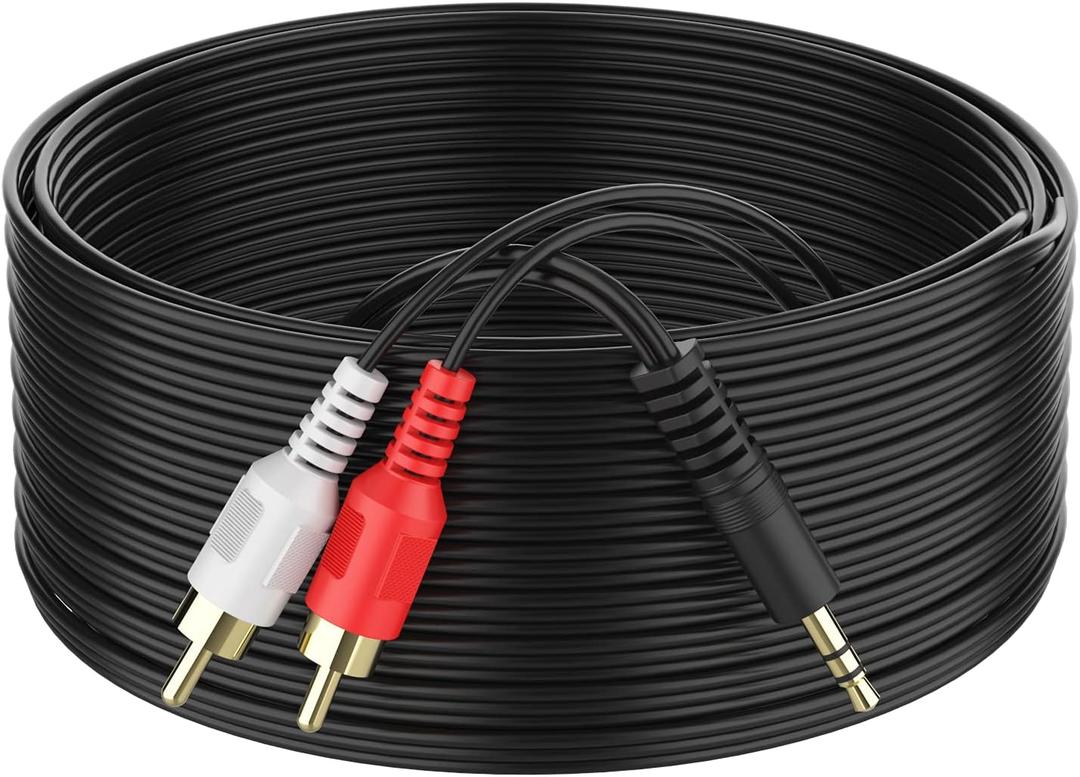 3.5mm to 2 Male RCA Cable 25FT, Stereo Audio Adapter Braided Hi-Fi Sound Auxiliary Y Splitter, Metal Shell Shielded Aux RCA Y Cord Compatible with Smartphone MP3 Tablet Speaker