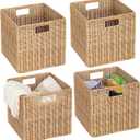 TAIMEI&G02 12x12x12inch Plastic Wicker Cube Baskets Large Square Foldable Handwoven Laundry Organizer,Set of 4Khaki
