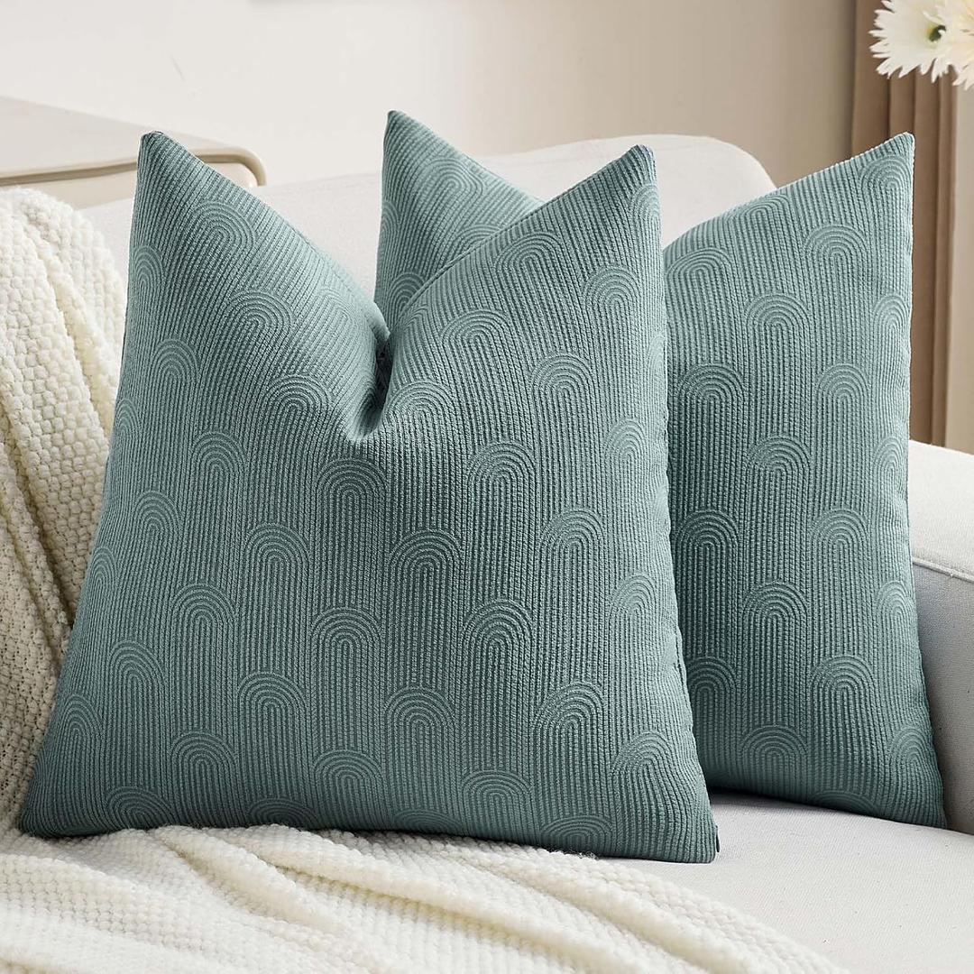 FUTEI Pack of 2 Chenille Decorative Throw Pillow Covers 20x20 Inch,Soft Cozy Striped Geometric Patterns Cushion Case,Modern Home Decor for Couch Bed Living Room,Grey Blue
