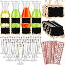 74 Pcs Mimosa Bar Supplies 34 oz Plastic Carafe with Lids Drink Juice Carafe with Champagne Flutes Plastic Water Pitcher for Mimosa Bar with Wooden Chalkboard Tags Straws(Rose Gold Rim, Clear)