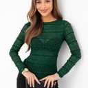 Essrite Womens Slim Fit Lace Mesh Top Crew Neck Long Sleeve See Through Shirt Blouses Tops Fall Outfits 2026 (Green)