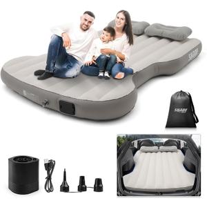 Shademax Self-Inflating Car Air Mattress for Model Y 2025 2024-2020 / Model Y Juniper 2026 Accessories Outdoor Camping Air Bed with 2 Pillows Built-in Pump Air Couch Flocking Air Cushion (Beige&Gray)