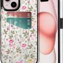 for iPhone 13/14/15 Wallet Case Card Holder Slot Slim Cute Design Soft Leather Protective Phone Case with 2 Credit Card Pockets Cover for 6.1 inch for Women Girls,Butterfly Flowers