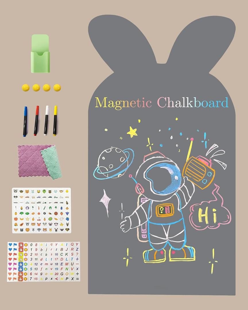Magnetic Wall Decal for Kids, Magnetic Chalkboard Contact Paper for Wall, Playroom Essentials, Includes Dustless Chalks, Chalk Holder, Wipe Cloth, Stickers (Grey Rabbit, 34.6" x 58.3")