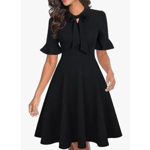 Women Summer Floral Ruffle Sleeve Wear to Work Church Wedding Guest Party Dresses, Medium