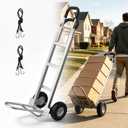 2 in 1 Hand Truck, 600 Lbs Capacity, Dolly Cart with Wheels 10" All-Terrain Tires, Heavy Duty Alloy Steel Dolly with Dual Handles, 2 Bungee Cord for Warehouse, Home, Office, Dormitory, Silver